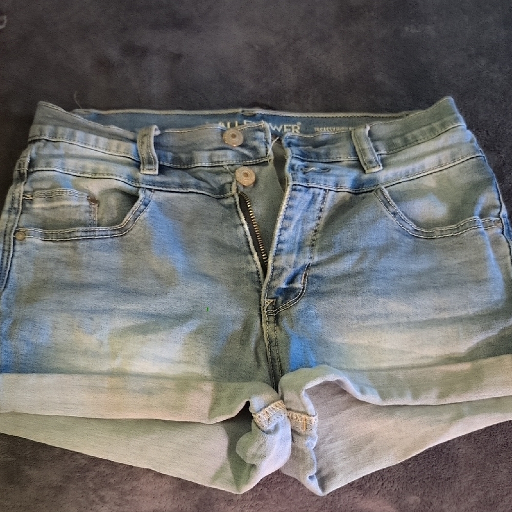 Wallflower Blue Jean Shorts with Cuffed Hem and Distressed Look